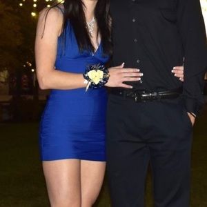 V Naix Lace back tight mini stretchy soft Royal Blue Hoco Dress Size 0